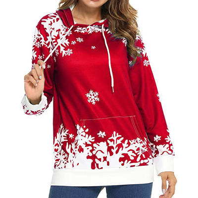 Beli Pola Salju Tercetak Hoodie Oversize Sweatshirt Natal Wanita Disesuaikan online manufacture