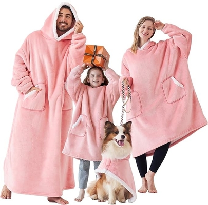 Flanel Fleece Oodie Selimut Wearable Dengan Kantong Dan Lengan