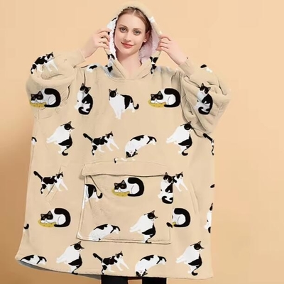 Hewan Mewah Plush Flannel Hoodie Selimut Panas Dewasa Oversized Hoodie Selimut
