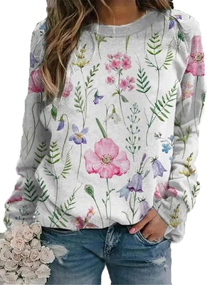 Wanita Bunga Sublimasi Cetak Sweater longgar Vintage FLower Pullover Grafis Atas