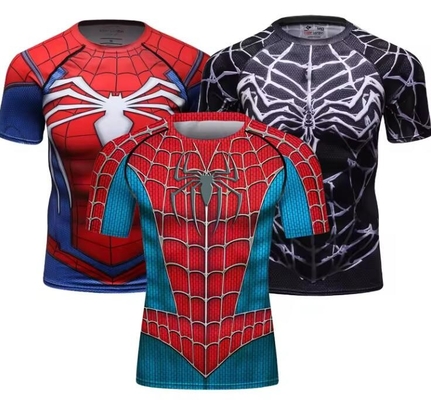 Short Sleeve Sublimation Bjj Compression Shirt MMA Pakai Cosplay Pakaian Superhero