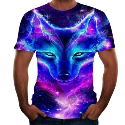 Summer Men's Oversize T Shirt Fox Wolf 3D Digital Print Dinding leher