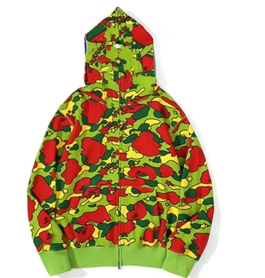 Disesuaikan Camo Full Face Zip Up Hoodie 100% Katun Full Zip Hoodie