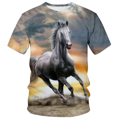 Pria Wanita Kuda 3D T-Shirt Cetak Hewan Grafis Casual Kru Leher T-Shirt