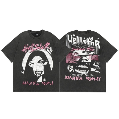 Y2K Graphic T-Shirt Vintage Oversized Tee Street Casual Acid Wash Top untuk Pria Wanita