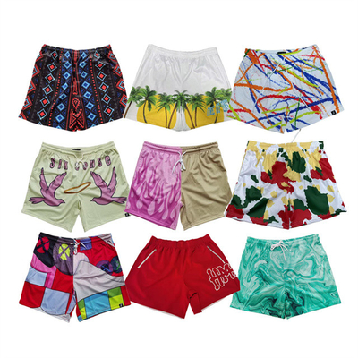 Kualitas Tinggi Nama Custom Logo Pria Beach Shorts 5in Inseam Nylon Running Mesh nyaman Shorts Pria Floral Beach Shorts