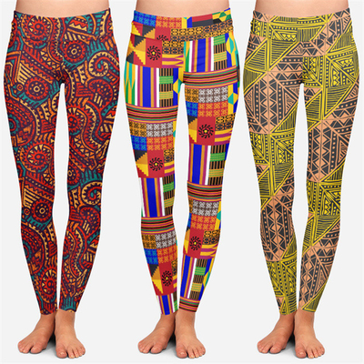 Berwarna Geometri Kente Simbol Seni Afrika Cetak Leggings Yoga Tinggi Pinggang Sublimasi Cetak Leggings untuk Wanita