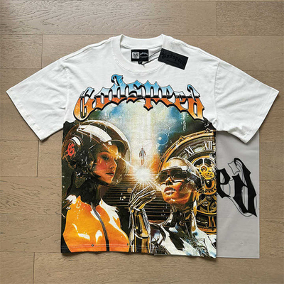 T-Shirt Pria Desain Fashion Cuci Air Hitam Hip Hop Berat Bahan Baja Atas T-Shirts Grafis Pria T-Shirt